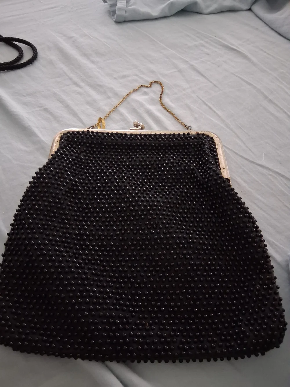 Vintage Black Beaded Evening Chain-Handle Bag
